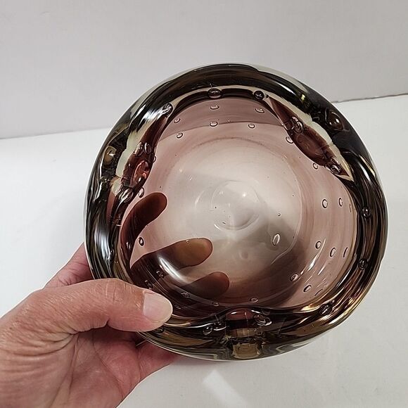 Vintage Murano MCM Blenko Glass Ashtray Amethyst 6” Controlled Bubble Purple - Picture 5 of 9